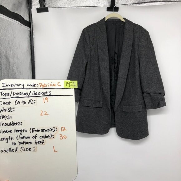 Black Tape Dark Grey Herringbone Open Blazer size L - Picture 14 of 15